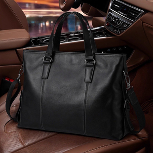 男包真皮商务公文包横款斜挎包休闲大手提包头层软牛皮14寸电脑包