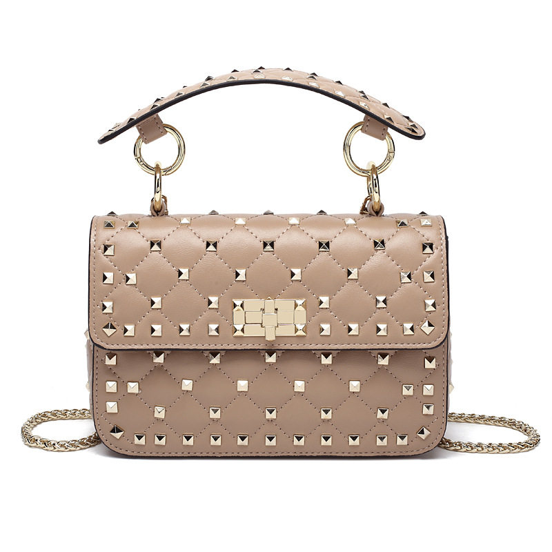 thumbnail for Small Chanel-Style Chain Studded Bag, Crossbody Small Square Bag, Sheepskin Small Handbag, Single-Shoulder Genuine Leather Flap Bag, Women's Rivet Bag