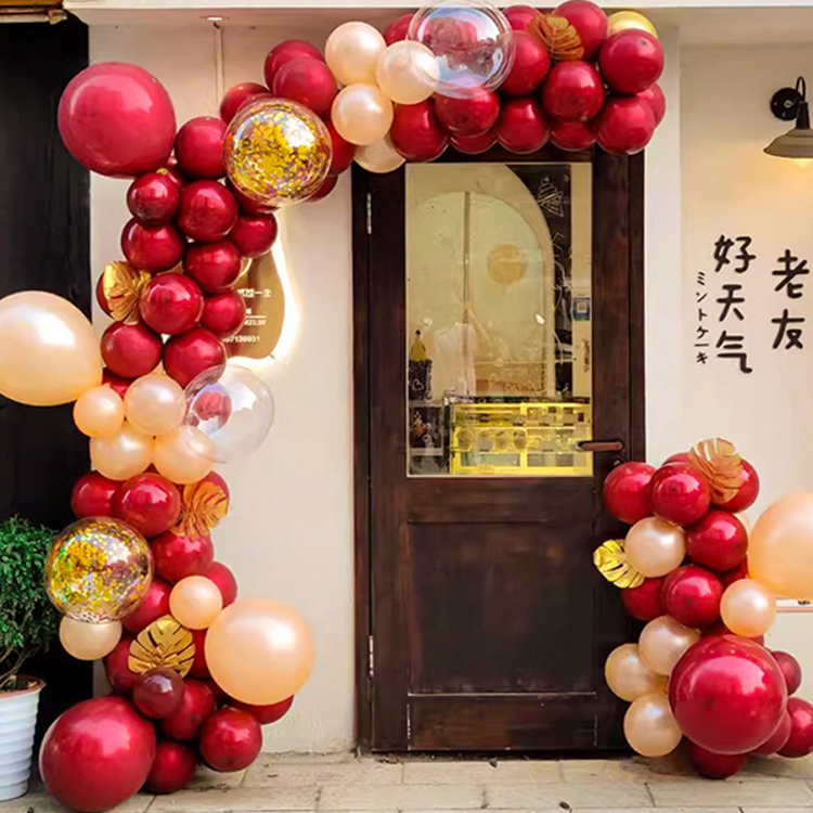结婚红气球拱门生日场景布置