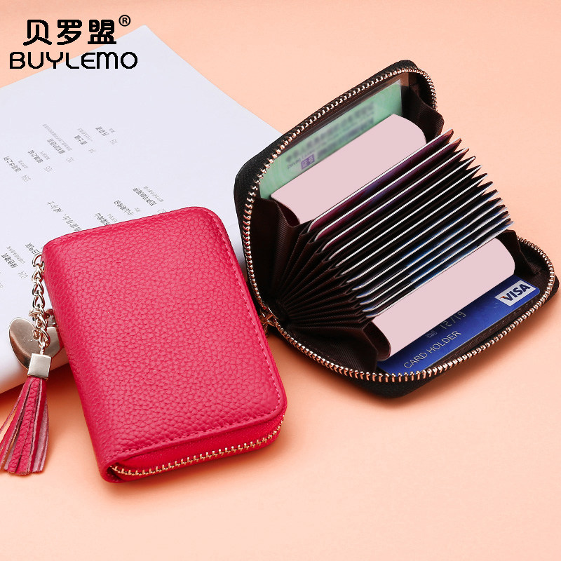 卡包女式韩国新款真皮牛皮大容量多卡位小名片包风琴卡夹女卡片包