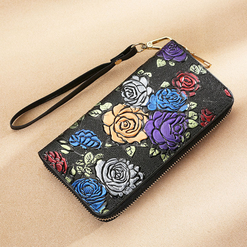 新款韩版时尚手拿包女士长款钱包个性花朵零钱包女大容量手机包包
