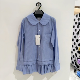 蓝色条纹压褶衬衫 25春夏日系新款 长袖 开衫 上衣 CDG 衬衣女款 KZYU