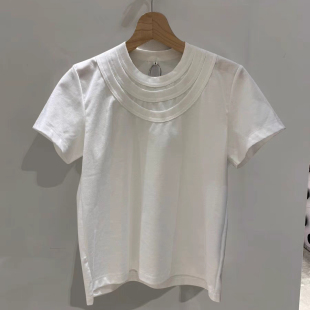 KZYU 子宽松上衣女款 25春夏新款 T恤拼接纱袖 潮 纯棉三层领短袖 CDG