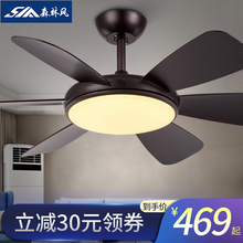 森林风变频静音风扇灯餐厅家用吊扇灯 北欧带灯吊扇 客厅风扇吊灯
