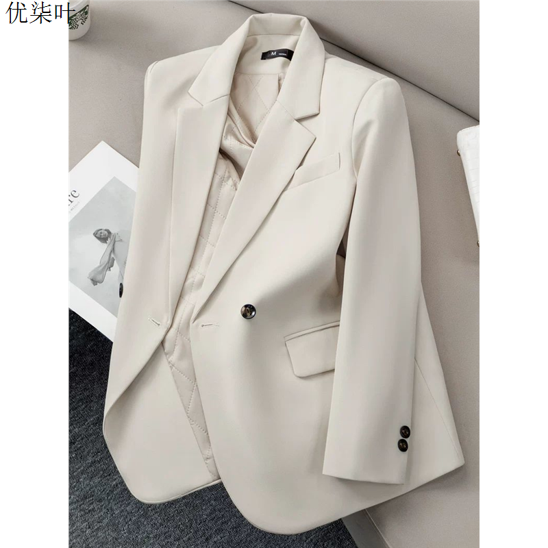 休闲夹棉米白色西装外套女秋冬季加厚高级感气质韩版小西服小个子