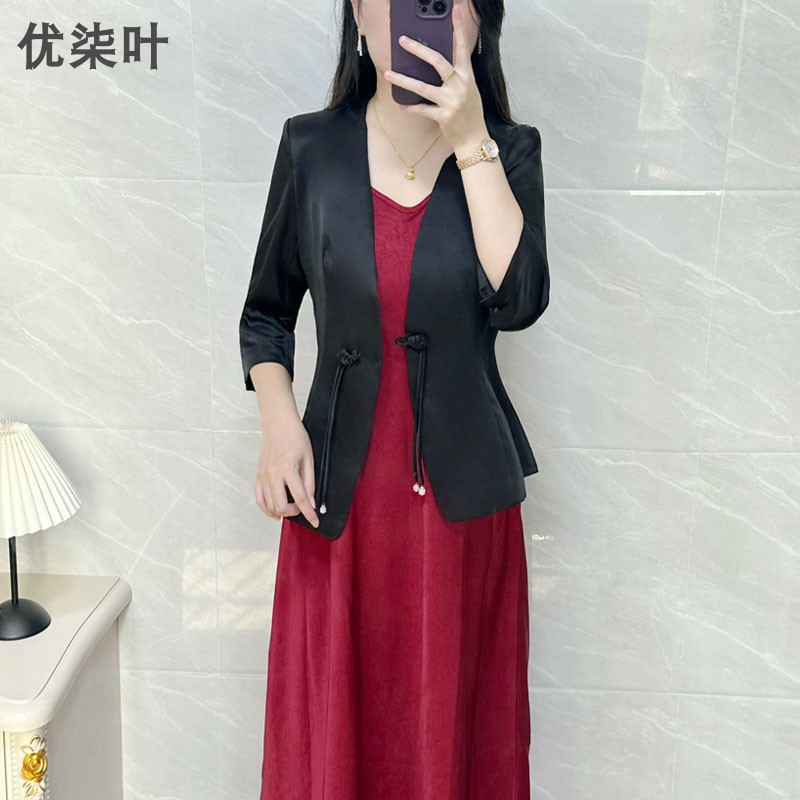 时尚套装女黑色新中式国风西服两件套轻奢高级感女人味通勤套裙