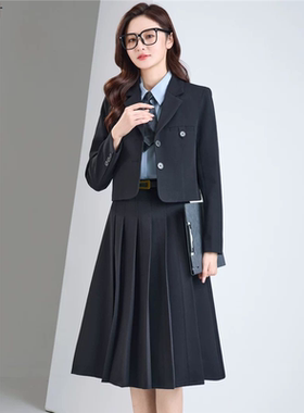 黑色正装女西装套装裙大学生教资面试穿搭正式场合职业装西服外套