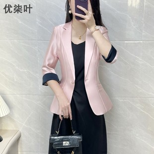 小个子西服外套女2025春夏新款气质高级感醋酸缎面连衣裙西服套装