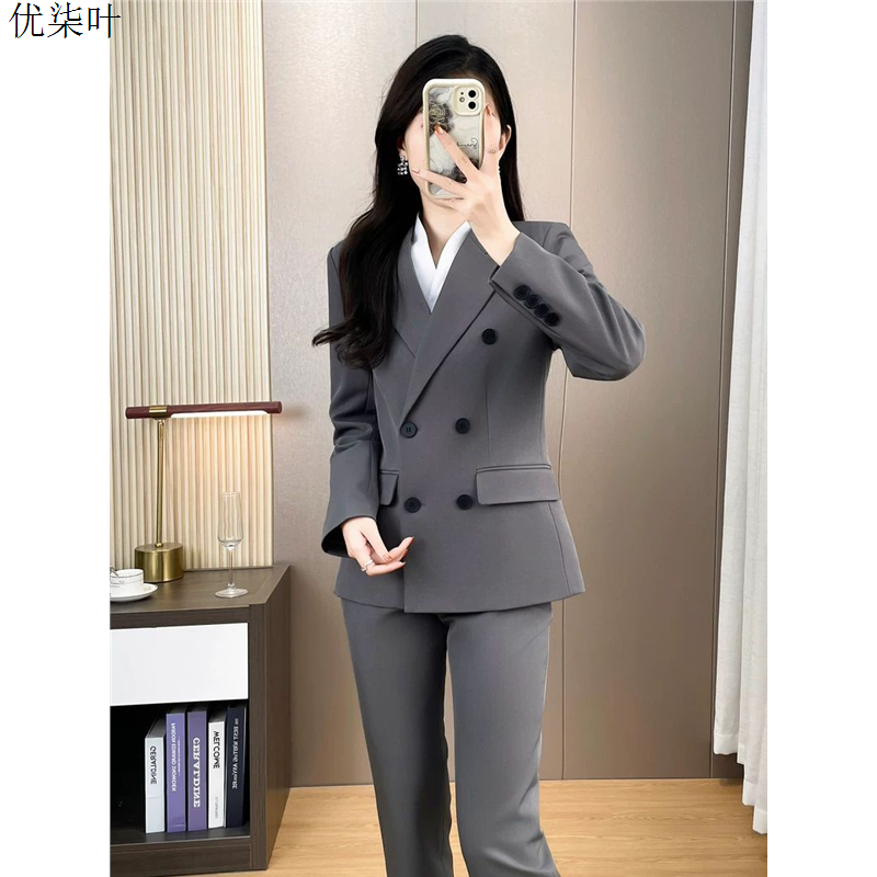 灰色西装外套女秋冬装小个子面试正装高级感西服套装经理工作服