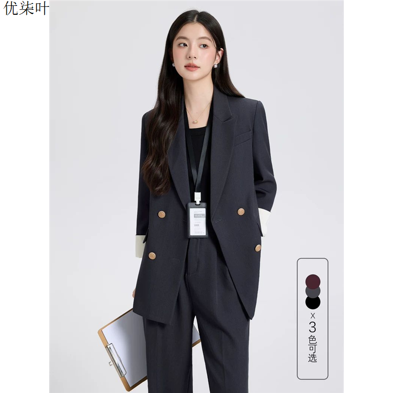 灰色休闲小西装外套女春秋通勤职业套装面试正装小个子轻职场西服
