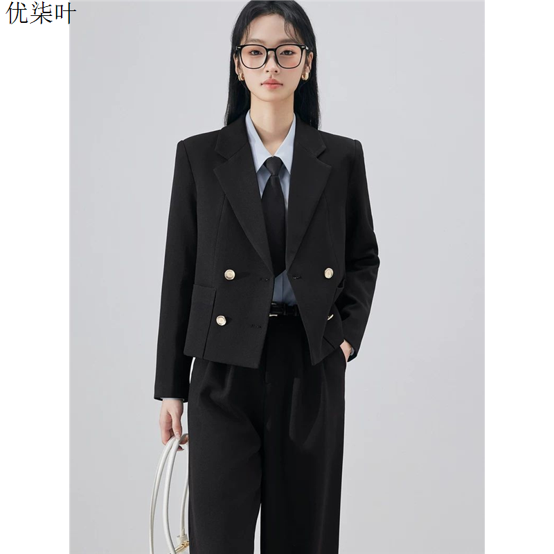 黑色职业西装外套女春秋大学生公考面试正装套装高级感气质西服