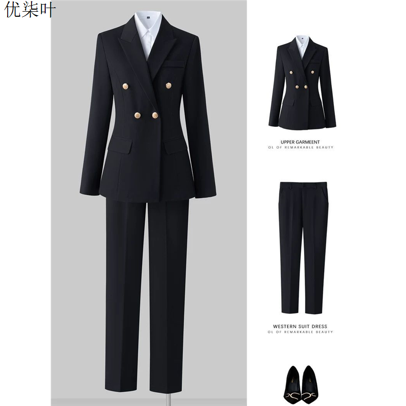 黑色西装套装女职业正装春秋新款大学生面试答辩穿搭正式场合