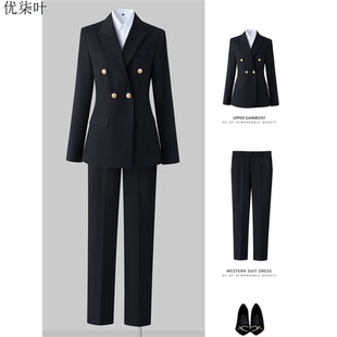 黑色西装套装女职业正装春秋新款大学生面试答辩穿搭正式场合