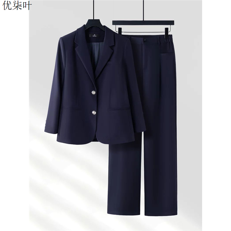 藏青色西装套装女士春秋职业面试正装高级感气质职场休闲西服外套