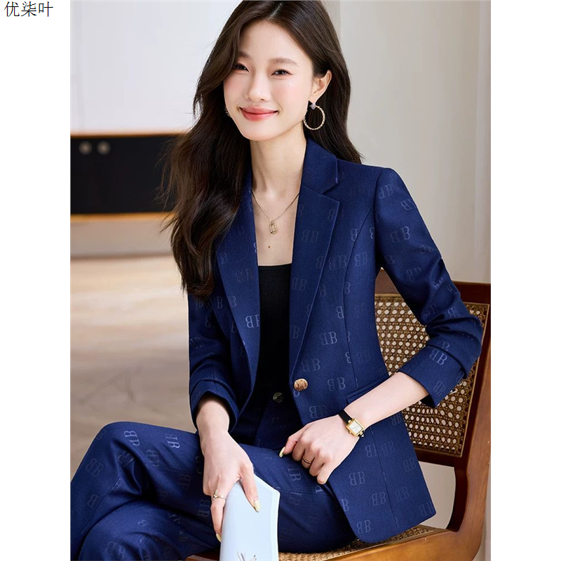 藏青色西装套装女职业正装2025新款春秋高级感小个子休闲西服外套