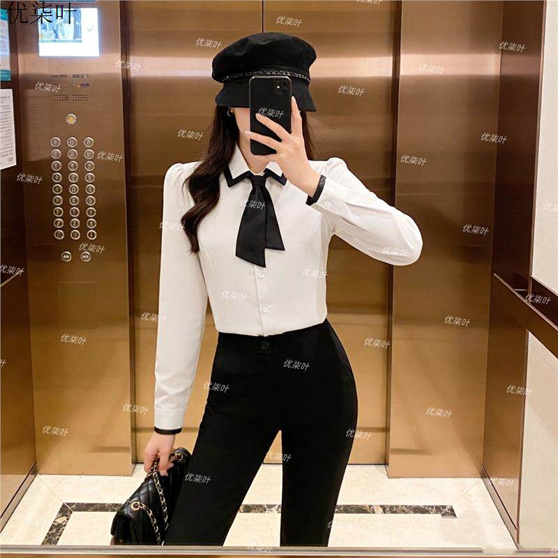 白色长袖衬衫女职业套装美容院酒店前台套裙气质正装工作服