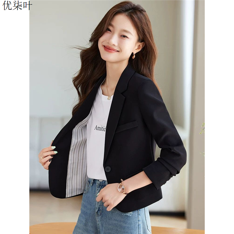 黑色西装外套女春秋2025新款休闲修身气质小个子短款女士西服上衣