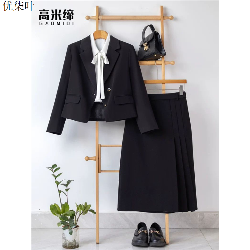 高端学院风黑色西装套装女士小个子面试职业正装高级感小西服外套