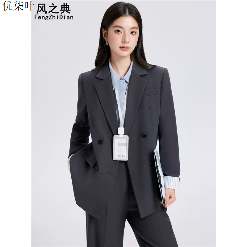 灰色西装外套女2025新款秋季正装女套装大学生面试职业装休闲西服