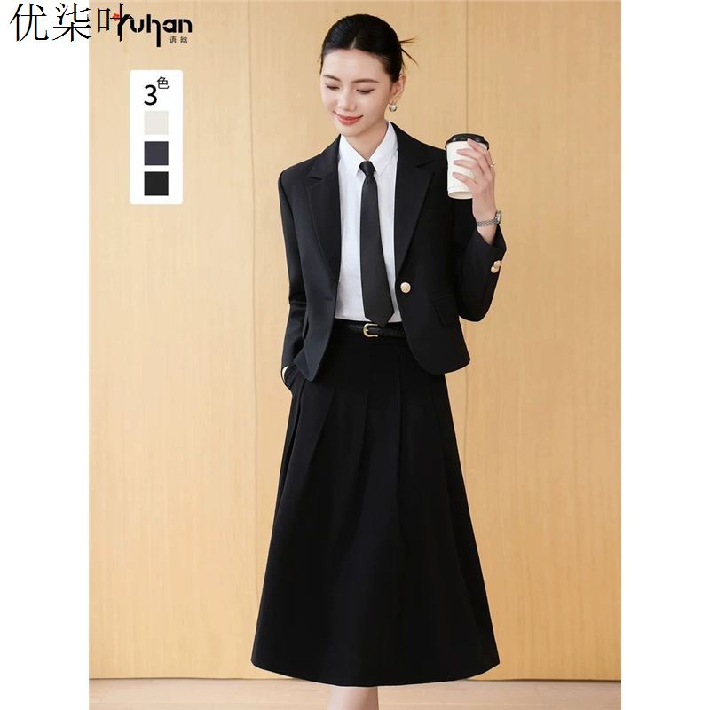 黑色轻职场西装套装女2025秋季新款大学生教资面试穿搭正装职业装