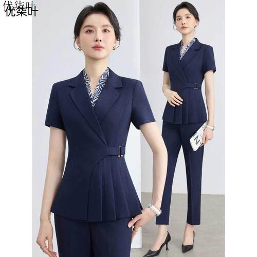 藏青西装套装女高端气质职业装金店珠宝店柜姐工装西服正装工作服