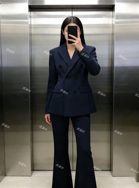 优柒叶黑色西装正装女套装春秋2026新款双排扣西服面试通勤工作服