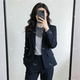 职业装 女公务员教资面试正装 工作服一粒扣西服外套 套装 藏青色西装