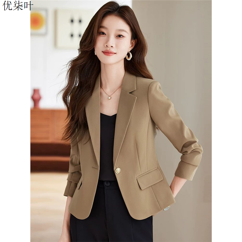 咖色西装外套女小个子短款2025新款秋季气质修身休闲女士西服上衣