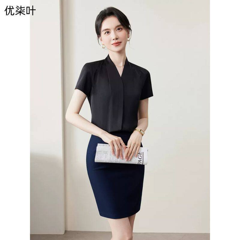 黑色短袖衬衫女2026新款夏季薄款高级感西装打底职场职业正装衬衣