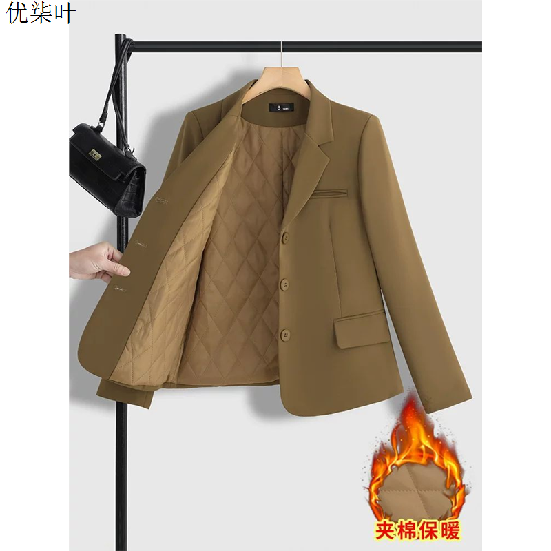 加厚夹棉西装外套女秋冬新款时尚气质正装百搭小个子短款休闲西服