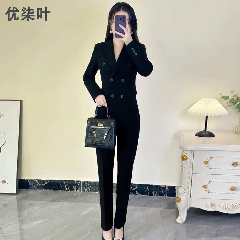 黑色西装套装女春秋工作服职业气质小个子高级感公考面试正装西服
