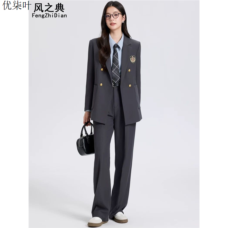 学院风灰色西装外套女休闲宽松时尚高级感今年流行女生JK西服套装