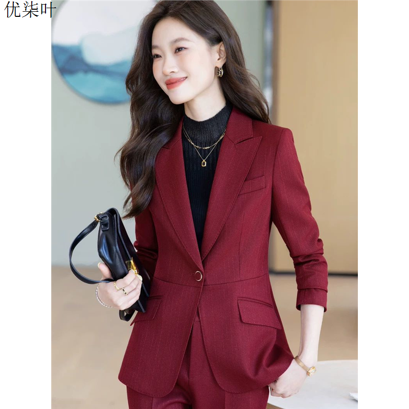 红色西装套装女2025秋冬新款高级感职业装经理正装主持人西服外套