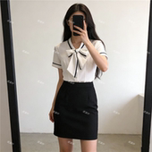 女短袖 通勤衬衣气质蝴蝶结修身 夏季 韩版 上衣工作服 新款 职业白衬衫
