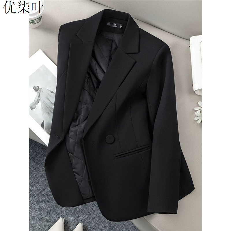 黑色休闲小西装外套女2025新款秋冬加厚加棉小个子高级感修身西服