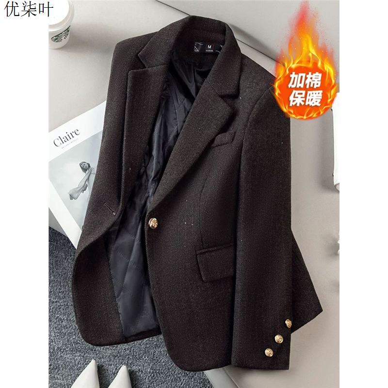高端休闲羊毛西装外套女士加厚冬季气质高级感加棉毛呢修身小西服