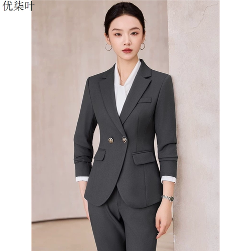 灰色职业装西装套装女2025新款秋冬珠宝店前台接待工作服正装西服