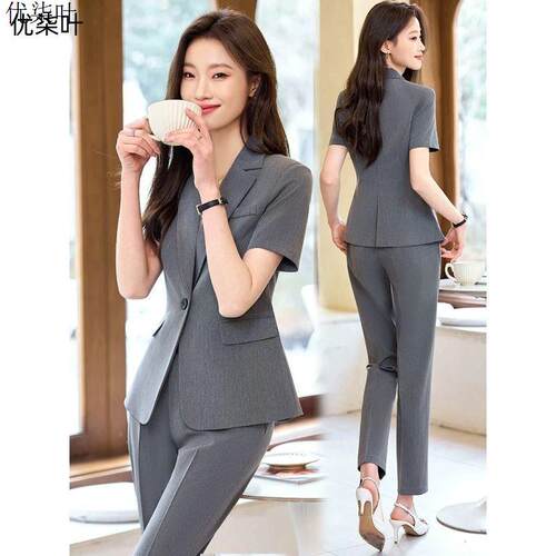 灰色西装套装女短袖职业装气质女神范高端售楼部酒店经理工作服夏