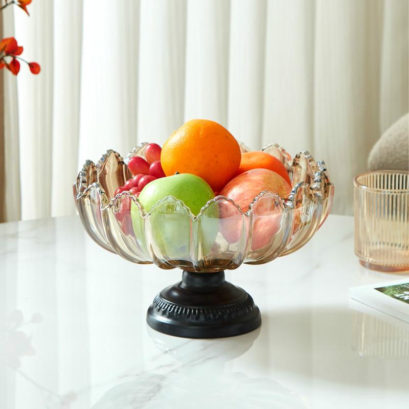 水晶玻璃果盘轻奢中古摆件