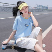 短袖 裤 女高中学生2026年夏季 13岁T恤七分裤 两件套 新品 初中生套装