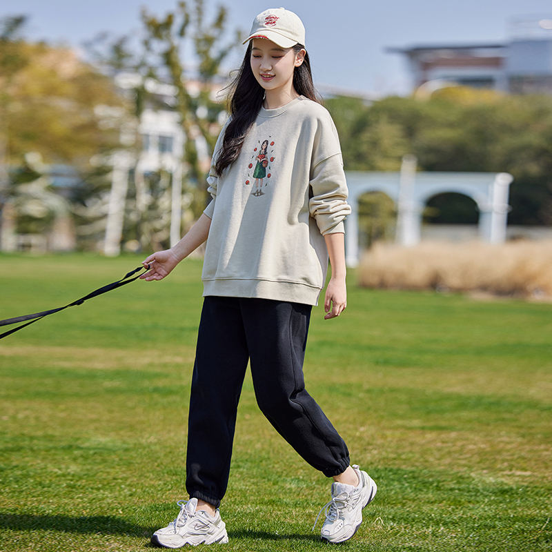 初中生春装卫衣少女学生套装印花长袖T恤上衣女学院风休闲春秋款