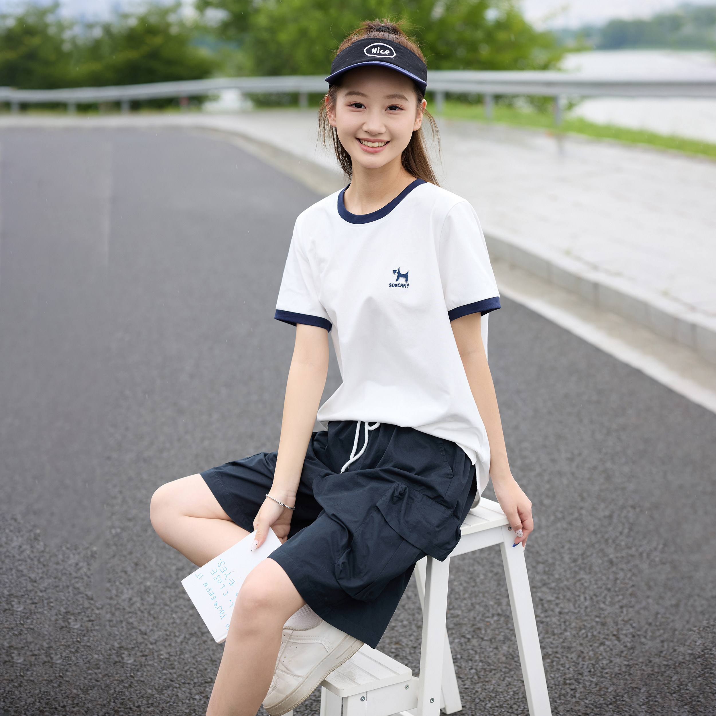 初中学生套装时尚纯棉t恤两件套