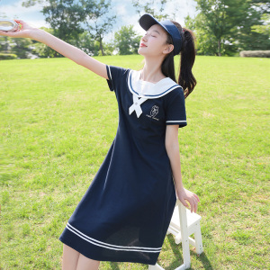 中学生连衣裙海军风初中生少女裙子2026年夏季新款夏装海军领高中