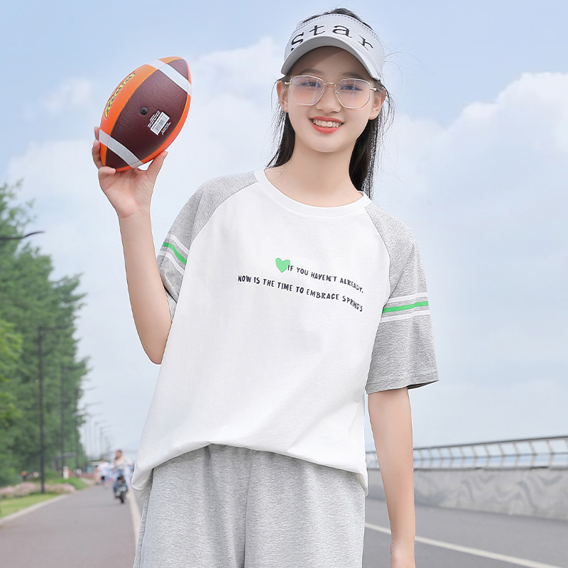 初中生夏装T恤女套装少女中学生夏季新款运动裤两件套高中生宽松