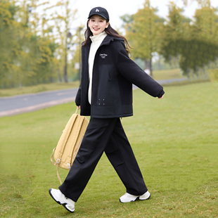初中学生卫衣棉衣套装春秋季棉服外套新款大童两件套菱形格棉袄女