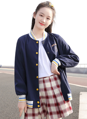 少女短外套秋装新品女初中生韩版休闲连帽中学生棒球衫外套学院风