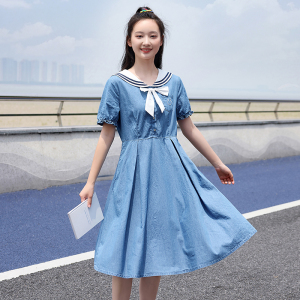 少女牛仔连衣裙夏装新款大童高中初中生13岁女孩时尚裙子学院风