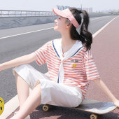 高中学生两件套2026夏季 T恤海军领日系JK七分裤 女短袖 初中生套装