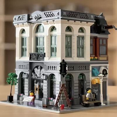 街景建筑砖块银行拼装积木玩具