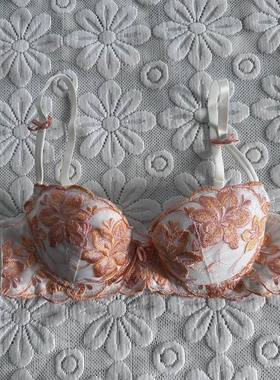 日单刺绣蕾丝甜美花朵薄棉杯有钢圈有插片文胸女士后排扣内衣4228